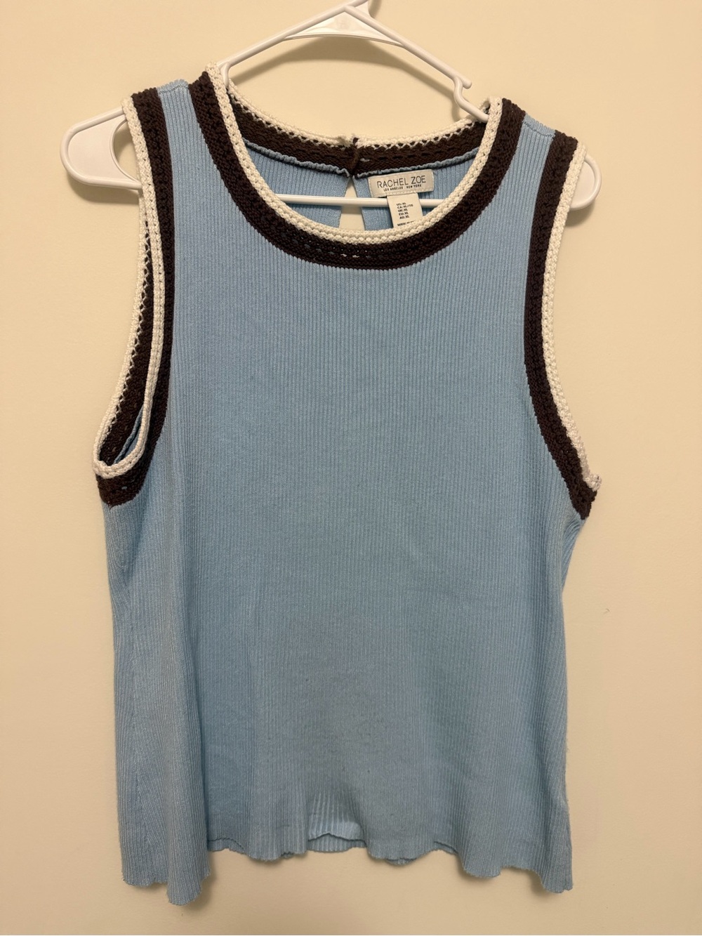 Rachel Zoe Light Blue Knit Tank with Black and Cream Trim